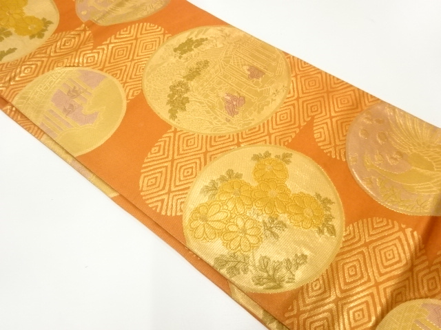 時代人物に花鳥模様織出し袋帯